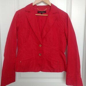 Lida Baday red silk blend lightweight jacket gold buttons 12